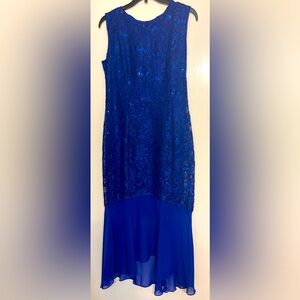 Alexa B Nites woman’s petite 4P blue sequined dress w bottom chiffon